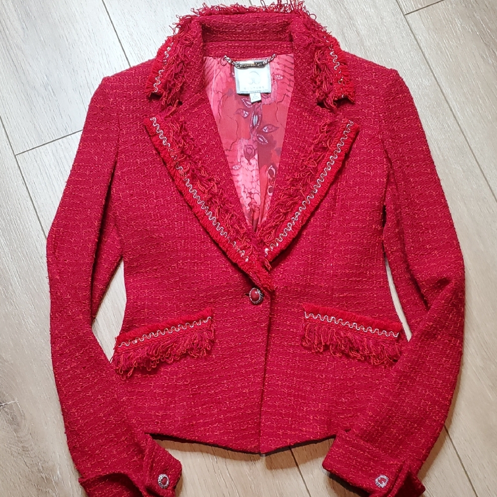 St.John Couture Tweeded Red Blazer Size 2